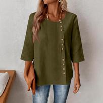 Tops For Women 3/4 Sleeve R-Neck Casual T-Shirts L armijos žalia spalva