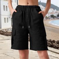 Women's Color Cotton And Linen Loose Casual Shorts With Pockets, Cropped Pants, Work Pants L juoda