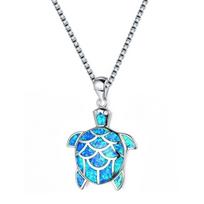 Boho Cute Sea Dolphin Pendant Necklace for Girl Statement Women Accessories Fashion Imitation Blue Opal Necklace Jewelry Gifts 50cm