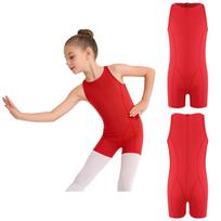 Girls Round Neck Sleeveless Jumpsuit Back Invisible Zipper Thigh Length Bodysuit for Gymnastics Dance Rehearsal 5-6 Years