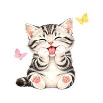 Cute Cat Window Cling, Cartoon Kitten Butterfly Decals, Reusable Watercolor Animal Static Glass Sticker for Kids Room Bathroom Decor A