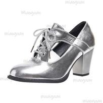 Patent Leather Cutout Chunky Heel Pumps Lace-Up Pointed Toe Dress Shoes Stylish High Heel Shoes for Office Work Fashion Casual 36
