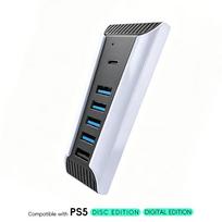 6 Port USB Hub for PS5 Controller Charger, Multi Device USB C Splitter Power Adapter for Headset Keyboard Only USB Hub