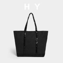 New Canvas Sequin Large Capacity Tote Bag with Contrasting Colors, Retro Single Shoulder Crossbody Bag