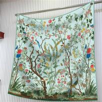 New Flower Designer Scarves Twill Silk Large Square Scarf Women Travel Shawl Headscarf 90Cm Luxury  French Bird Jungle 90cm