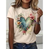 Large Size Women'S Digital Printed Short Sleeved T-shirt Crew Neck Slight Stretch Fabric, Regular Sleeve, All Seasons S