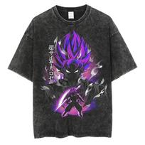 Goku Graphic T-shirt Acid Washed Oversized DRAGON BALL Print Tee Men Women Anime Cotton Street Y2k Harajuku Female Male Clothing L