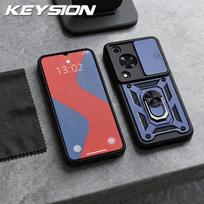 KEYSION Shockproof Armor Case for Huawei nova Y72 Y72S Slide Camera Lens Protection Ring Stand Phone Cover for Huawei nova Y72 for Huawei nova Y72