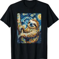 Art Funny Sloth Painting Artist Starry Night T-Shirt S