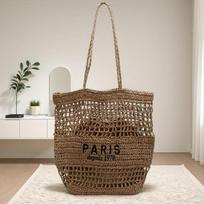 Letter-print Straw Bag With Inner Pocket Openwork Hand-woven Bag Large Capacity Tote Bag Vacati Beach Bag Leisure Shoulder Bag