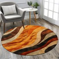 Abstract Wave Pattern Round Rug Flannel Soft Non Slip Floor Mat for Living Room Bedroom Modern Decor Home Accent Carpet Area Rug 60cmx60cm