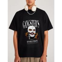 Gangster Evolution T Shirt Black Gangster Mask Graphic and Text Design Streetwear Urban Fashion Style for Men Casual Outfits S