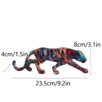 Modern Abstract Geometric Leopard Statue Hydro Dip Colorful Graffiti Print Resin Panther Sculpture Home Office Cool Decor Gift