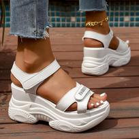 Plus Size Women's One-Strap Velcro Platform Wedge Sandals - Waterproof, Fashionable, & Versatile for Summer Beachwear. 39 balta