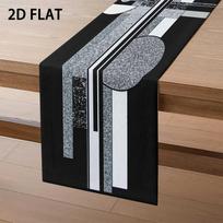 Abstract Geometric Pattern Table Runner, Modern Art Style Table Decoration, Creative Black White Gray Design 40x140cm