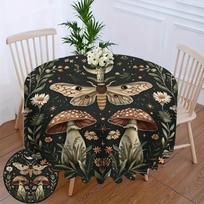 VIKAMA Scandinavian Mori Moth Mushroom Tablecloth Painted Natural Elements Waterproof Stain Resistant Round Cafe Home Decoration 70x70cm