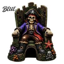 Aquarium Pirate Skull Decorations Skeleton Throne Ornament  Resin Fish Tank Hideout Cave for Small Fish  Realistic King Castle Decor Freshwater A