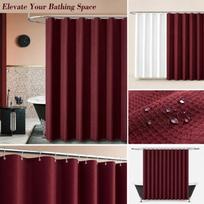 Wine Red Weave Shower Curtain with Hooks - 7272 Inches Fabric Shower Curtain for Bathroom One Size