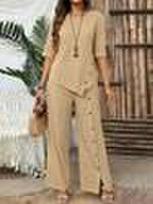 Women's Asymmetrical Top and Wide Leg Pants Set 2XL