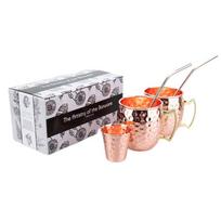 Moscow Mule Mug Set with Straw Copper Plated Hammered 350ml - 304 Stainless Steel Mini Cups with Gift Box for Bar and Home 350ml