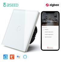 BSEED Zigbee 1/2/3Gang Touch Light Switches Tuya Smart Life App Control With Normal UK Standard Power Sockets 13A Glass Panel UK Standard
