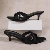 Fashion 2025 New Sexy Pointed Toe Mule High Heels Women Slipper Fashion Cross Belt Solid Color Slip on Slides Summer Party Sandal Shoes 34