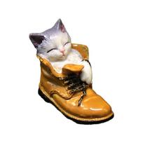Cat Resin Figurine Cat Sleeps in Boot Resin Ornament Funny Desk Top Decor Gift small