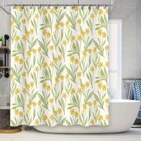 Large Shower Curtain with Stripe Pattern White and Yellow Striped Bathroom Decor for Home Decoration 90x180cm