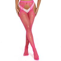Sexy Open Crotch Rhinestone Long Stockings Plus Size Mesh Erotic Tights Y2K Glitter Diamonds Tights Fishnet Pantyhose Lingerie One Size pink