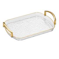 Transparent Clear Luxury Tray Gold Rim Double Handles Storage Tray Large Capacity Rectangular Decorative Tray Kitchen Organizer