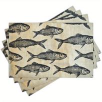 4pcs Placemats Set, Fish Pattern Fabric Decorative Mats, Perfect for Dining Tables and Coffee Tables, Home Décor, Kitchen & Restaurant Party 4PCS