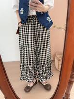 Johnature Japanese Ruffles Plaid Lantern Pants Women Summer Loose Versatile Elastic Waist Casual Pants M