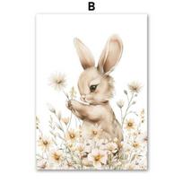 Autumn Rabbit Wild Flower Daisy Nursery Wall Art Canvas Painting Nordic Cartoon Posters And Prints Pictures Baby Kids Room Decor 21X30cm No Framed