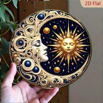Solar System Metal Wall Art 8x8 Inch Round Retro Sun Moon Spiral Design Aluminum Sign Home Decor Indoor Outdoor 20x20