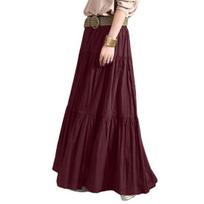 Women Maxi Skirt High Waist Ruffle Splicing Large Hem Long Skirt Pure Color Work Leisure Travel Skirt M