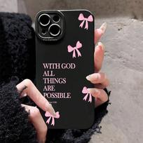 Cute Pink Bows With God All Things Possible Case For iPhone 17 16 17E 16E 15 14 13 12 11 Pro Max iphone  Air