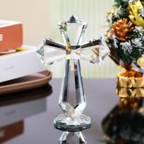 Creative AB Color Crystal Cross Ornament Standing Handmade Christian Cross Crafts Exquisite Crosses Figurine Religious Gift