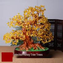 Auksinio citrino Feng Shui turto medžio ornamentas - Laimės ir klestėjimo dovana Citrine Wealth Tree brown