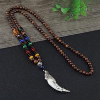 Retro Domineering Chicken Wing Wood Beads Resin Dog Tooth Necklace - Unisex Sweater Chain, Trendy Ethnic Style