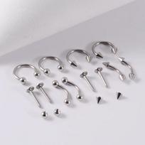 Stainless Steel Lip, Eyebrow, Nose & Ear Piercing Kit: Horseshoe & C-Shaped Rings 1.2*6 mm