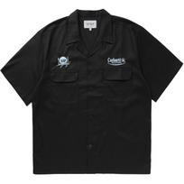 Carhartt WIP Logo Camp Collar Single-Breasted Loose Fit Short Sleeve Shirt Men shirts Black I034738-2X8-XX S