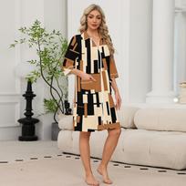 Women's Floral Print Zip Front Robe with Pockets, 3/4 Sleeve, Lightweight Knee Length Loungewear L