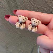 Fashion Cute Flocking Plush Bear Stud Earrings For Women Jewelry Party Accessries Gift