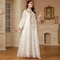 Middle Eastern Dubai Embroidery Long Dress - Women's Muslim Patchwork Robe XXL