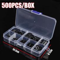 500Pcs Durable Seals O Ring Assortment Kit Nylon Washer Flat 8 Sizes Plane Spacer M2-M10 Black White Insulation Gasket Ring