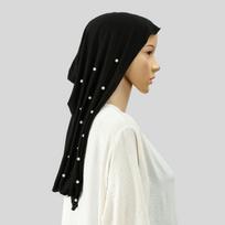 Muslim Women Turban Hijab New Ramadan Pearl Decor Solid Color Pleated Head Wraps Elastic Beanies Hijab Hat Classic Headscarf