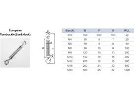 Stainless Steel Turnbuckle Hook & Eye, 304/316 Open Body, German/Japanese/European Style Tensioner Model M4
