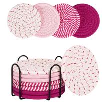 Set Of 8 For Drinks With Holder, Absorbent Cotton Woven, Cup For Coffee Table, Desk & Dining Table, Bohemian For Home & Tabletop Decor One Size chaki