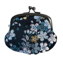 Japoniško stiliaus brokatas Nishijin-ori užsegamas piniginė, monetų piniginė, aksesuarų dėklas, maišelis, pagaminta Japonijoje, 2,5 colio (Yozakura Tamsiai mėlyna) gray