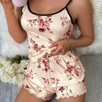 Shein Hot Selling Women's Floral Print Milk Silk Pajama Set - Camisole and Shorts S